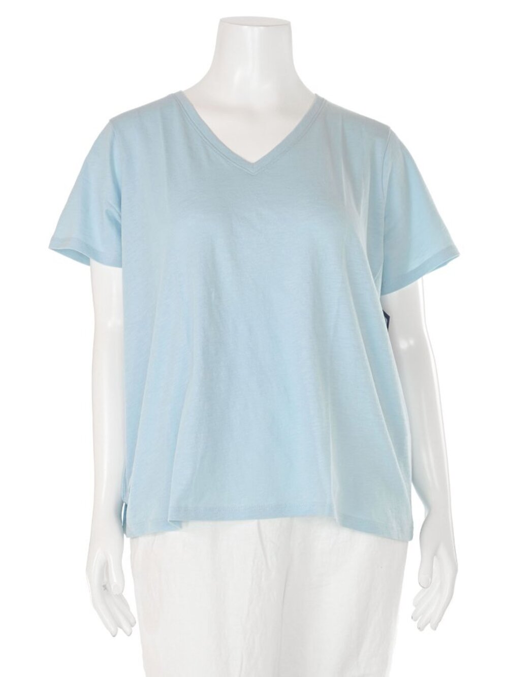 NWT Eileen Fisher $68 Pale Sky Organic Cotton Slubbed Jersey V-Neck Tee sz XL